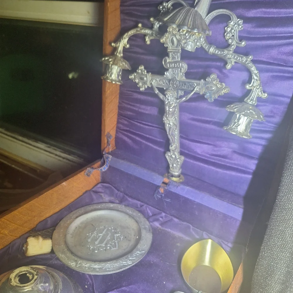 Cross with candles holders old